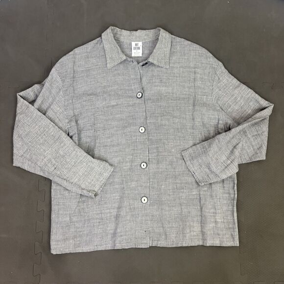 Hot Cotton Women’s Linen Blend Button Up Houndstooth Shirt Size Medium Charity - Picture 6 of 11